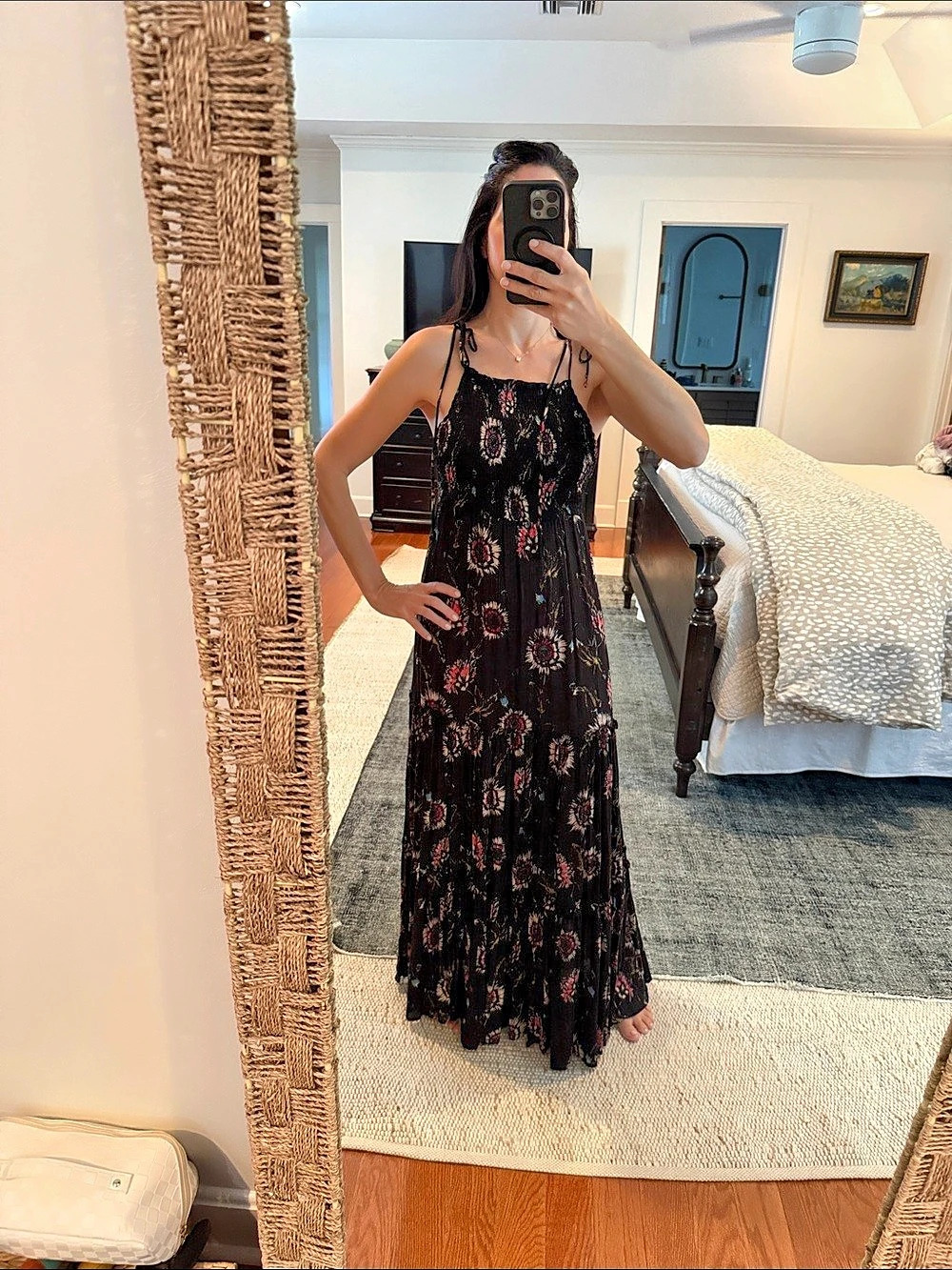 Free People Garden Floral Maxi Dress in Black Size Small Like New